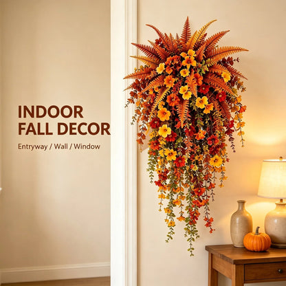 🍂ARTIFICIAL FALL HARVEST HANGING BASKET - AUTUMN PORCH & DOOR DECORATION