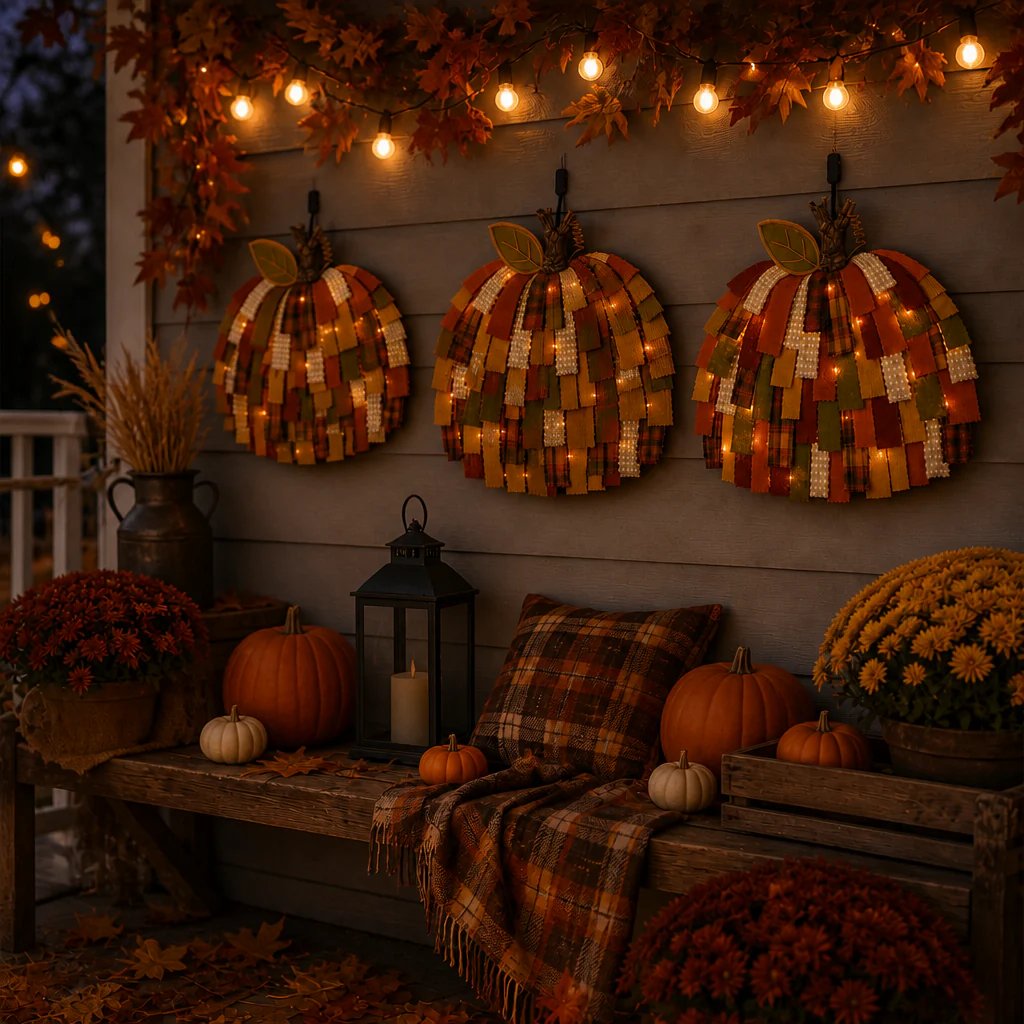 🎃Handmade Patchwork Pumpkin Door Hanger - Rustic Fall & Thanksgiving Home Decor🍂