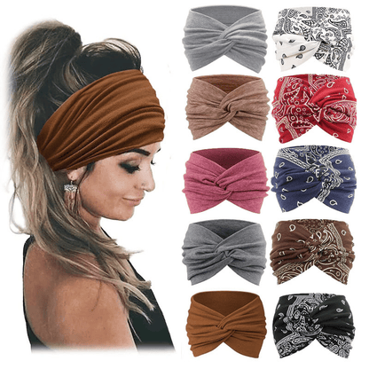 10 Pack Wide Knotted Turban Headbands for Women