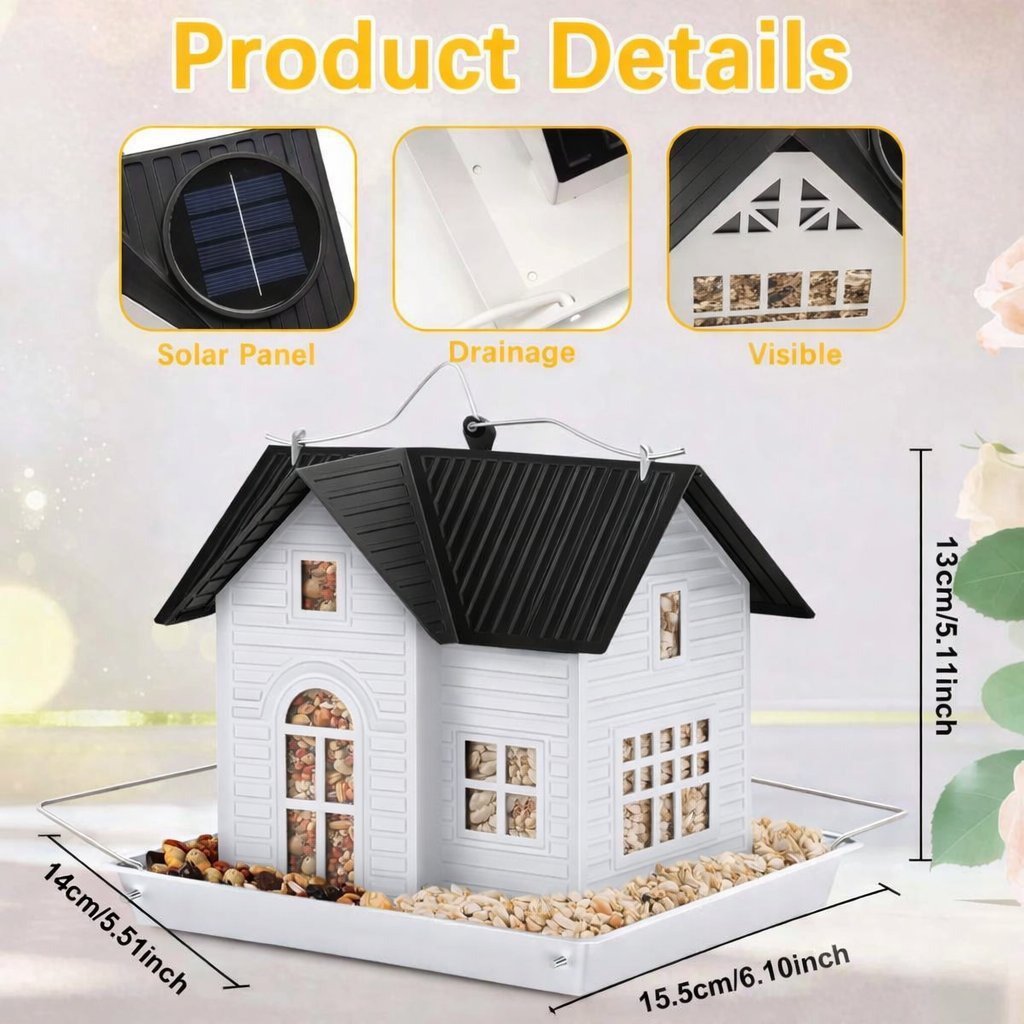 🎁  Last Day 60% OFF - 🏠Solar‐Powered Hanging Bird Feeder with Glow – Sturdy Metal Hopper Design🌙🐦