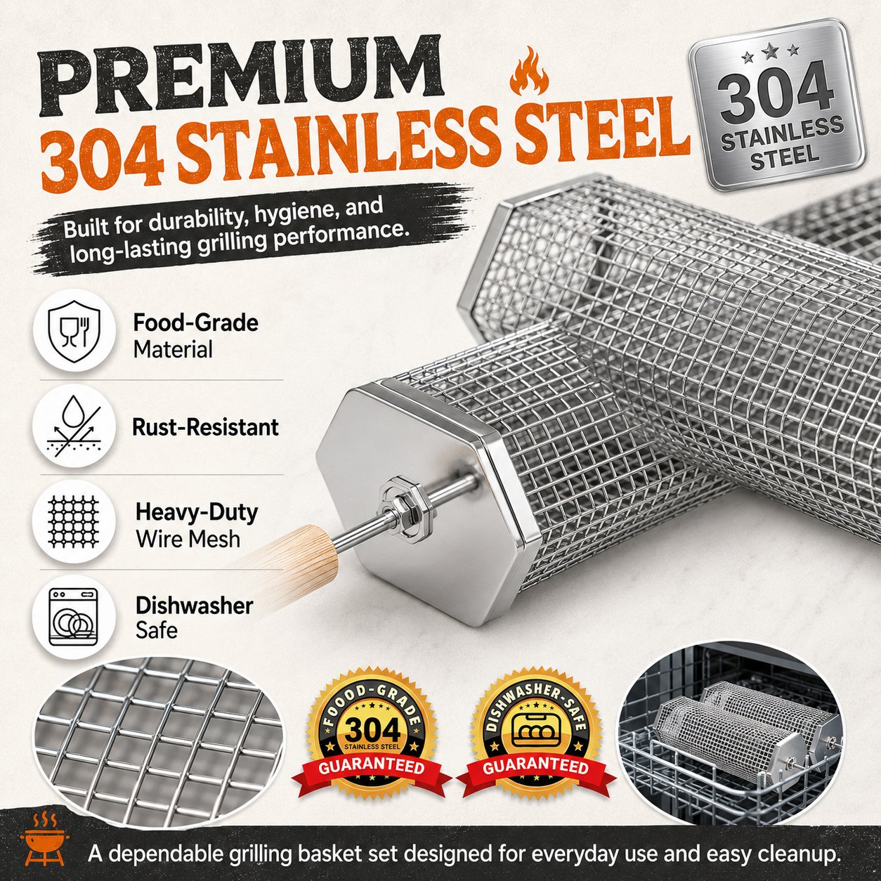 🍢 Rolling Grill Baskets | No More Burnt Veggies - Grill Perfectly Every Time! 🔥