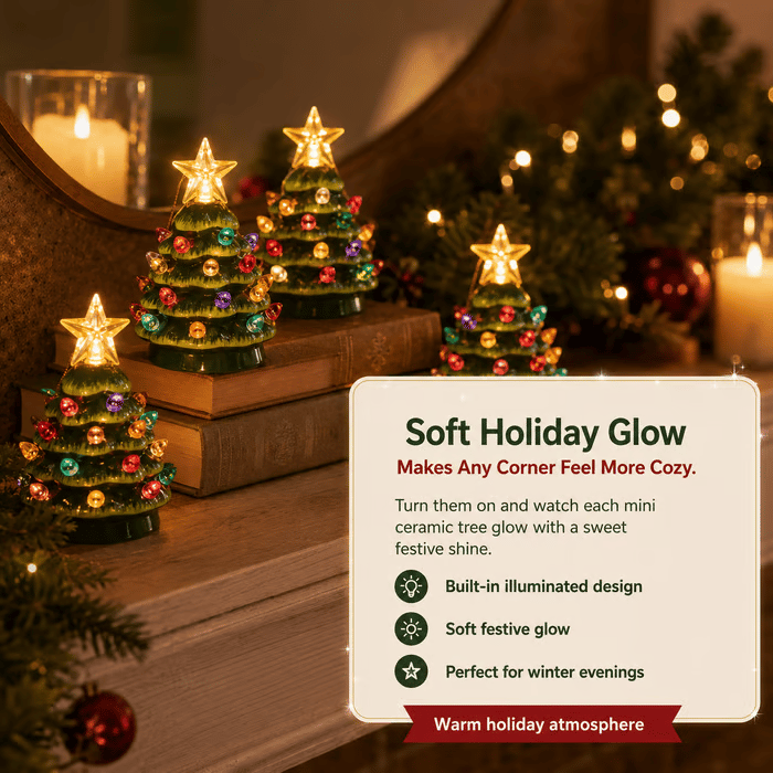 Mini 4.5-inch retro LED ceramic Christmas tree (lighted)—suitable for holiday decor or as a gift