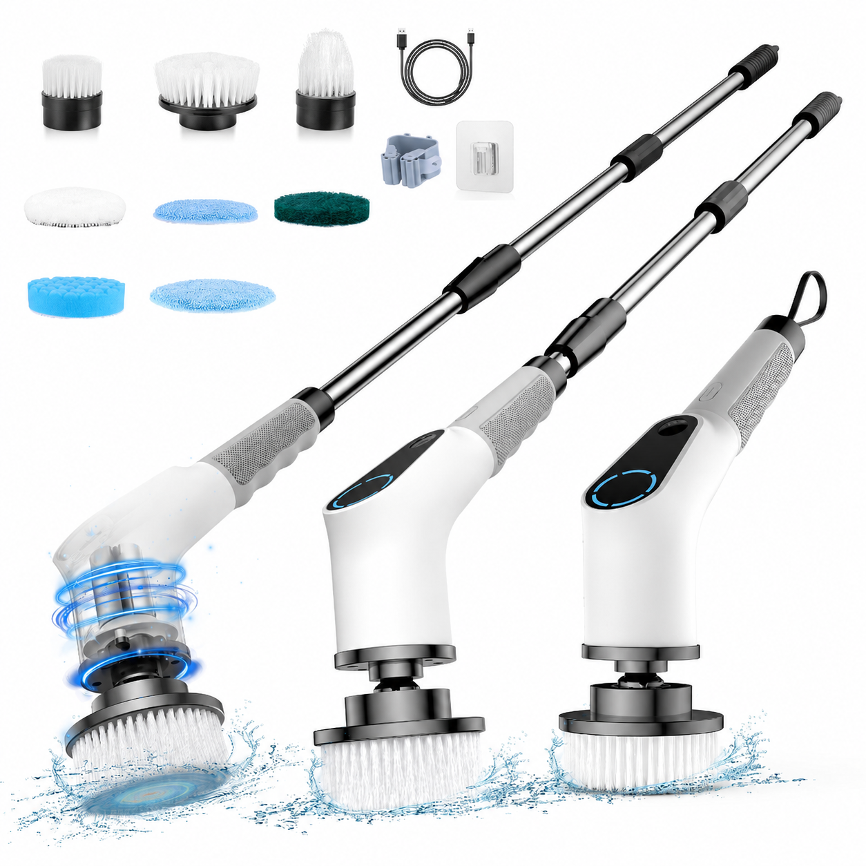 All-in-One Electric Spin Scrubber – 9-in-1 Cordless Power Scrubber with 8 Brush Heads & Extendable Handle