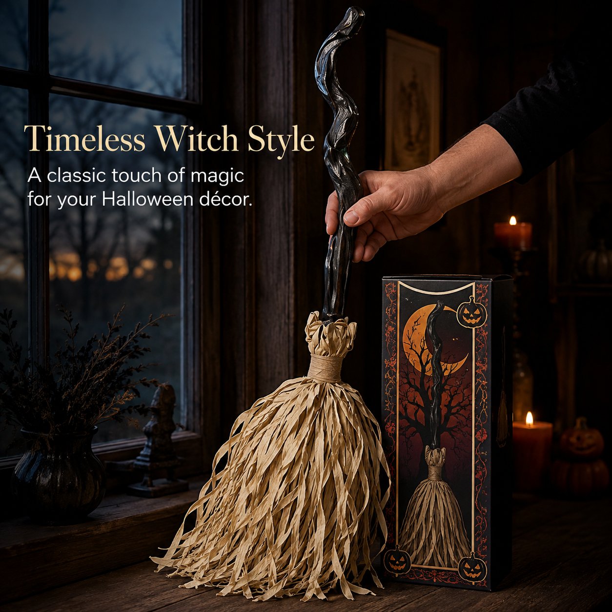 ✨ Magic Animated Witch Broom Halloween Decoration