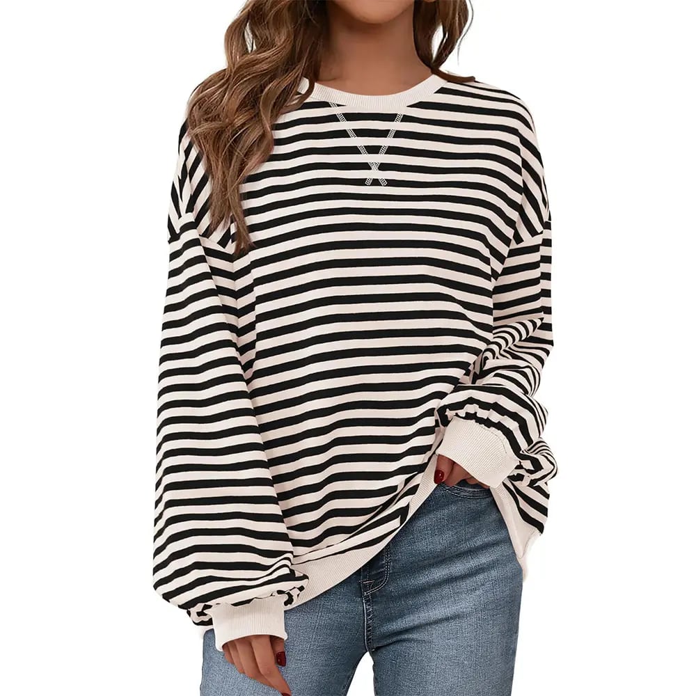 💗Women's Striped Hoodie Sweatshirt with Long Lantern Sleeves