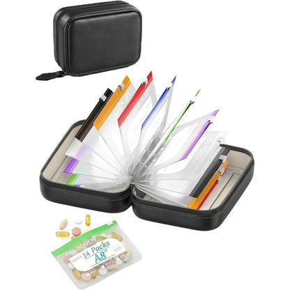 💊A8 Waterproof 14-Pouch Weekly Pill Organizer, Color-Coded Travel Storage for Vitamins & Supplements