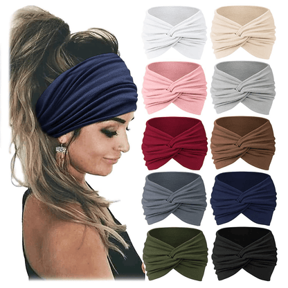 10 Pack Wide Knotted Turban Headbands for Women