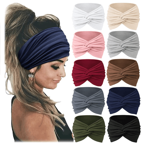 10 Pack Wide Knotted Turban Headbands for Women