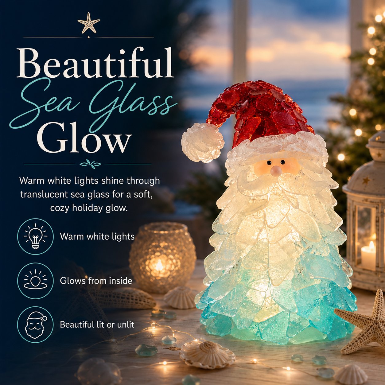 🔥Last Day 49% OFF – 🎅 Beginner-Friendly DIY Lighted Sea Glass Santa Christmas Decor Kit
