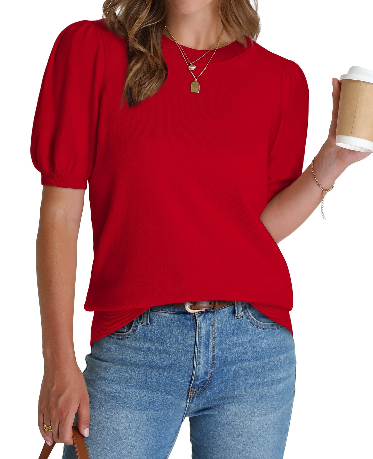 Women's Lightweight Puff Short Sleeve Sweater