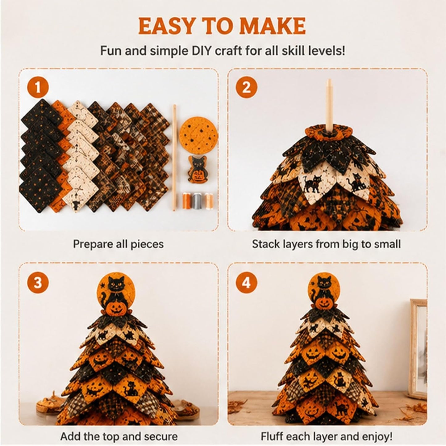 Halloween Quilted Fabric Tree Kit | 3D DIY Tabletop Centerpiece