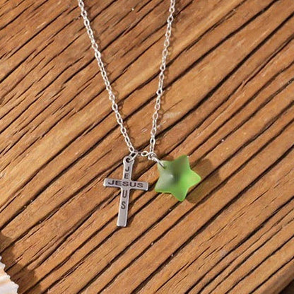 ✝️Pentagram Sea Glass Necklace