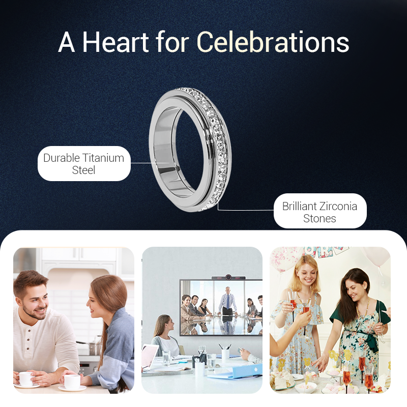 💍50% OFF NOW! Titanium Steel Rotatable Spinner Ring with Zirconia – Sparkling Fidget Anxiety Relief Band, Stackable Daily Wear Wedding Promise Ring for Men Women